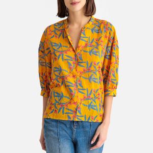 Блузка с круглым вырезом разрезом спереди и рукавами 3/4 CLOTHILDE HARRIS WILSON. Цвет: медовый