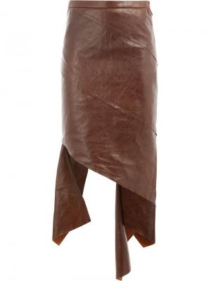 Кожаная асимметричная юбка Litkovskaya. Цвет: коричневый
