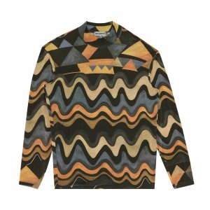 Многослойная рубашка с длинными рукавами и воротником-стойкой геометрическим узором, цвет Многоцветный Issey Miyake