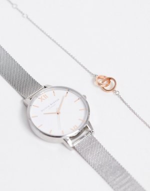 Подарочный набор с часами и браслетом -Серебряный Olivia Burton