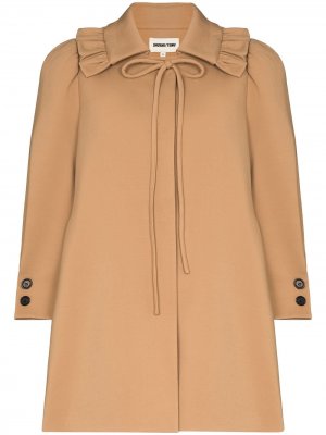 Пальто с завязками на воротнике SHUSHU/TONG. Цвет: коричневый