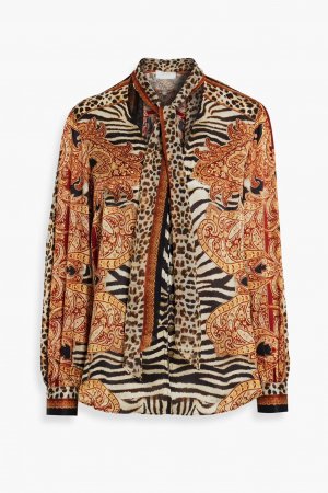 Шелковая блузка с воротником-стойкой и принтом Camilla, цвет Animal print CAMILLA
