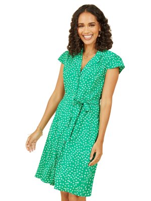 Платье-рубашка в стиле ретро с принтом Mela London Daisy, Зеленый Yumi
