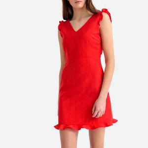 Платье с воланами, короткими рукавами и отрезной деталью сзади SUNCOO. Цвет: красный