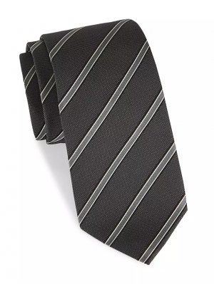Шелковый галстук в фактурную полоску , серый Isaia