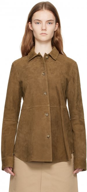 Серо-коричневая куртка из мягкой замши Toteme Totême