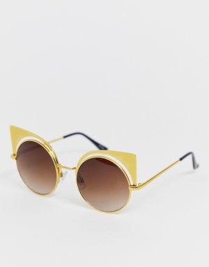 Солнцезащитные очки в металлической оправе -Коричневый Monki