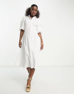 Белое платье-рубашка миди с короткими рукавами Hades Bardot