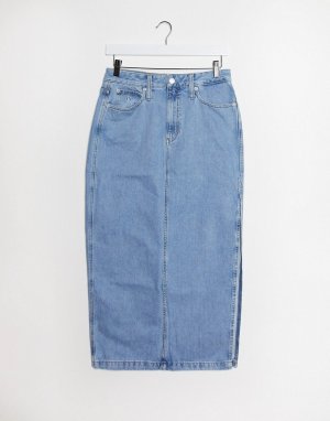 Синяя джинсовая юбка миди -Синий Calvin Klein Jeans