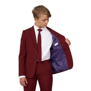Комплект OppoSuits ярко-бордового цвета из однотонной куртки, брюк и галстука для мальчиков 10–16 лет