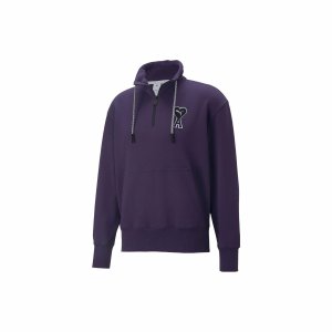 Ami Paris X Heart Logo Print Drawstring Zip-Up Collar Sweatshirt Unisex Tops Purple 535993-89 Puma