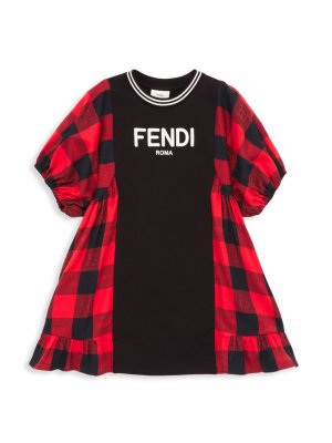 Платье в клетку Buffalo для девочек с логотипом , красный Fendi