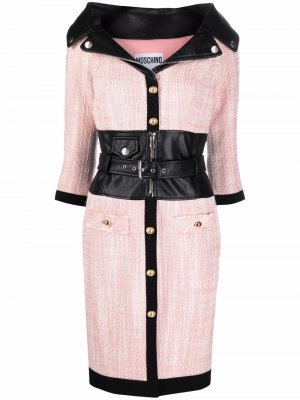 Платье мини с широким вырезом и поясом Moschino. Цвет: розовый