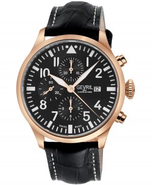 Мужские часы Vaughn Swiss автоматические, черный итальянский кожаный ремешок, 44 мм Gevril