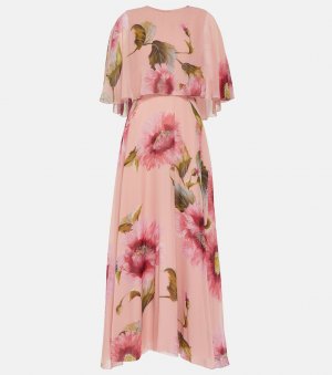 Платье из шелкового жоржета с цветочным принтом и накидкой , розовый Giambattista Valli