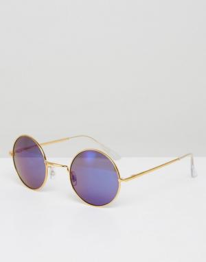 Круглые солнцезащитные очки с синими стеклами 7x. Цвет: золотой
