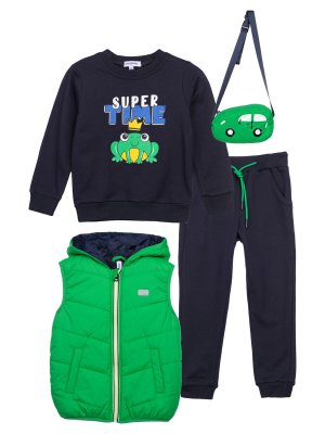 Комплект брюки толстовка трикотажные жилет PLAYTODAY. Цвет: светло-зеленый,темно-синий