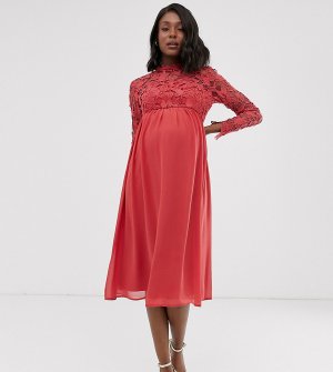 Кружевное платье миди малинового цвета -Красный Chi London Maternity