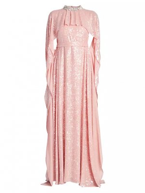 Атласное платье с накидкой и рукавами , розовый Erdem