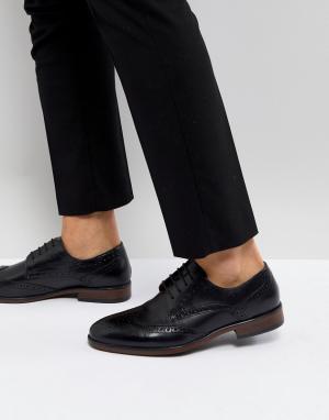 Черные кожаные броги Burton Menswear. Цвет: черный