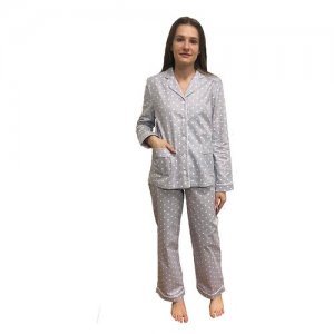 Пижама женская с брюками Прованс, фланель Сказка. Цвет: серый/белый