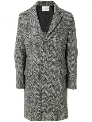 Однобортное пальто с узором шеврон Route Des Garden. Цвет: серый