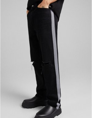 Черные мешковатые джинсы в стиле 90-х с рваной отделкой -Черный цвет Bershka