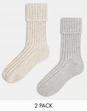 2 пары носков для дома из смесовой шерсти ASOS нейтральных тонов - MULTI