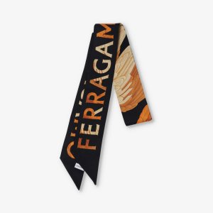 Шелковый шарф с фирменным узором , черный Ferragamo