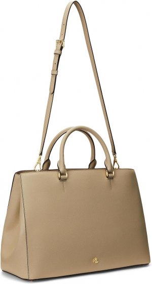 Большая кожаная сумка-портфель Hanna Crosshatch LAUREN Ralph Lauren, цвет Birch Tan
