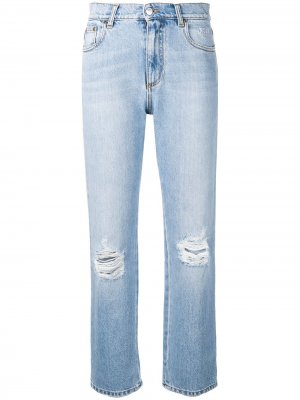 Прямые джинсы с прорванными деталями MSGM. Цвет: синий