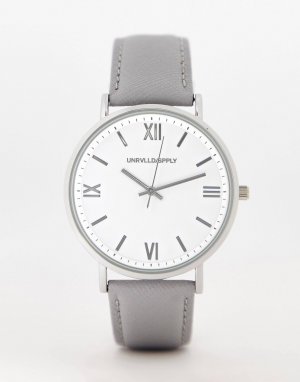 Классические кожаные часы с белым циферблатом из серого сафьяна DESIGN Asos