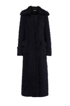 Пальто из мохера и шерсти черного цвета с ворсистой поверхностью ALEXANDER MCQUEEN. Цвет: черный