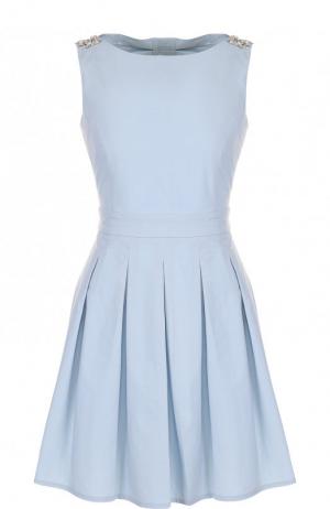 Однотонное приталенное мини-платье с юбкой в складку Blugirl. Цвет: голубой