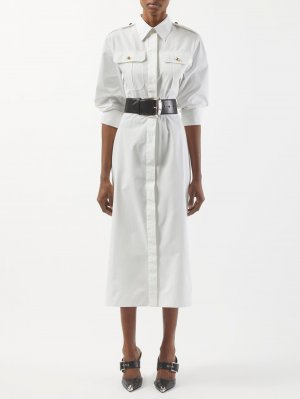 Платье-рубашка из хлопкового твила с карманами и клапанами , белый Alexander McQueen