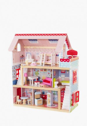 Дом для куклы KidKraft Открытый коттедж, с мебелью 16 предметов в наборе, кукол 12 см. Цвет: разноцветный