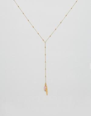 Ожерелье с подвеской-пером и камнем Ottoman Hands. Цвет: золотой