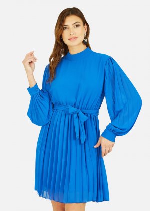 Mela Синее платье-туника с длинными рукавами и высоким воротником Apple