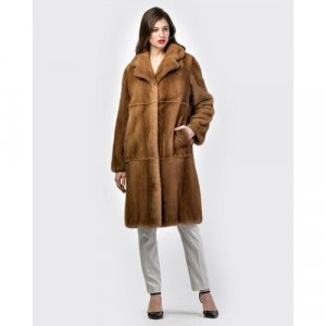 Пальто , норка, силуэт прямой, карманы, размер 44, коричневый Mala Mati. Цвет: коричневый