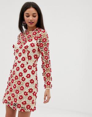 Кружевное платье с длинными рукавами и цветочным узором Britain-Красный Talulah