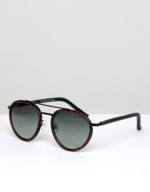 Коричневые черепаховые солнцезащитные очки-авиаторы River Island. Цвет: коричневый