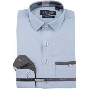 Школьная рубашка , прилегающий силуэт, на пуговицах, карманы, размер 34/146, голубой Sky Lake. Цвет: голубой/светло-голубой