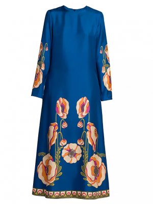 Шелковое платье макси с длинными рукавами La Doublej, цвет poppies blue DoubleJ