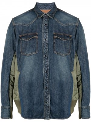 Джинсовая куртка-рубашка со вставками sacai. Цвет: синий