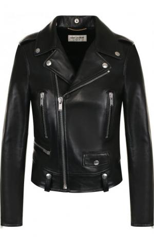 Кожаная куртка Saint Laurent. Цвет: черный