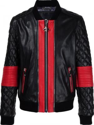 Кожаная куртка-бомбер со стегаными рукавами Philipp Plein. Цвет: чёрный