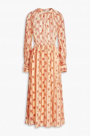 Платье миди из крепдешина с открытой спиной и цветочным принтом , оранжевый ANTIK BATIK