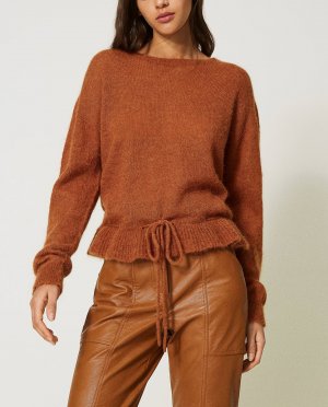 Бесшовный женский свитер из мохера и альпаки, коричневый TWINSET. Цвет: коричневый