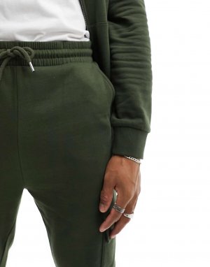 Узкий спортивный костюм скинни с худи и узкими джоггерами-карго ASOS зеленого цвета хаки. Цвет: зеленый
