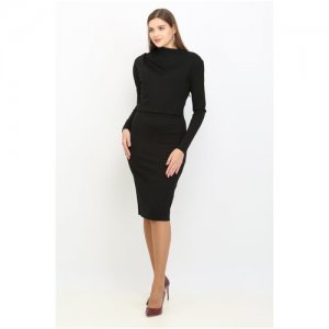 Платье , в классическом стиле, прилегающее, до колена, размер 44, черный Lea Vinci. Цвет: черный
